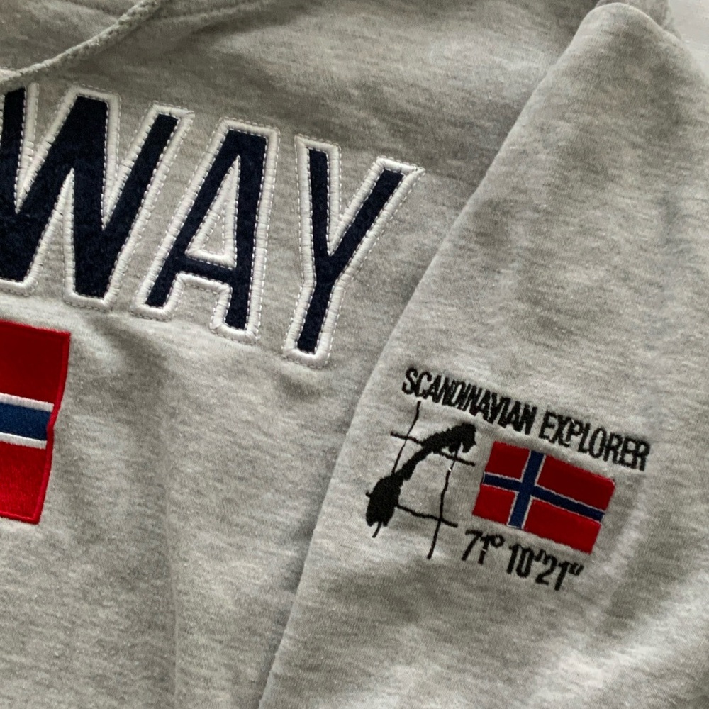 Gray “NORWAY” Hoodie Sweatshirt medium … with a spot on sleeve - Picture 4 of 4